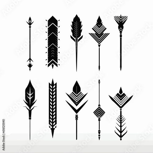 Set of black feather arrows design elements