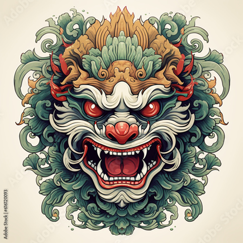 illustration of a barong head from bali