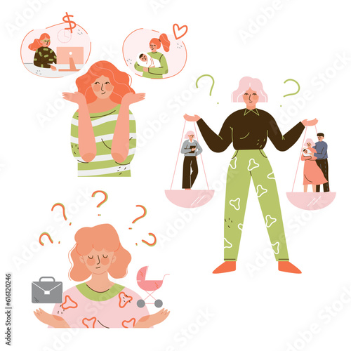 Woman Character Make Choice Choosing Between Two Options Vector Set