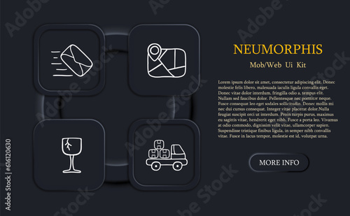 Goods Delivery Icon. Product delivery, transportation services, shipping, logistics, supply chain management, parcel delivery. Neomorphism style. Vector line icon