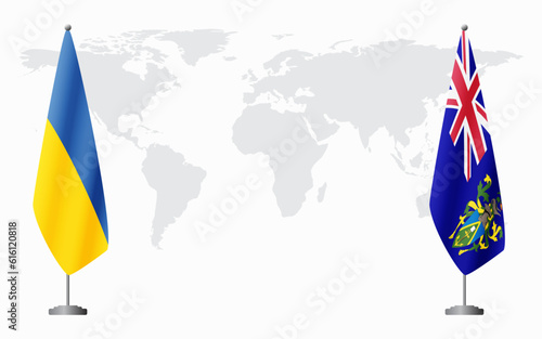 Ukraine and Pitcairn Islands flags for official meeting photo