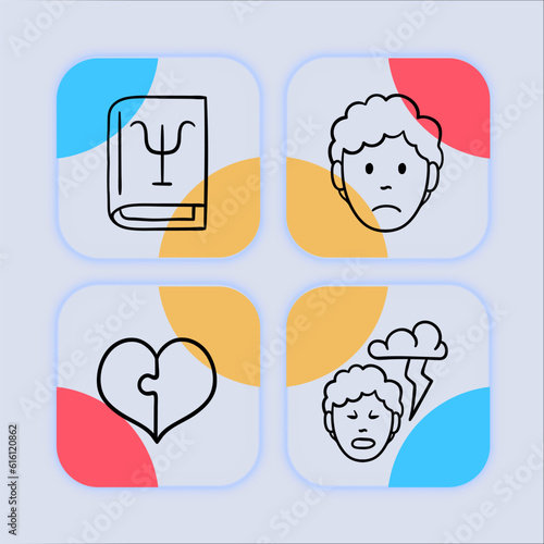 Depressive Disorder Icon. Major depressive disorder, clinical depression, depressive episodes, mood disorder, sadness. Glassmorphism style. Vector line icon