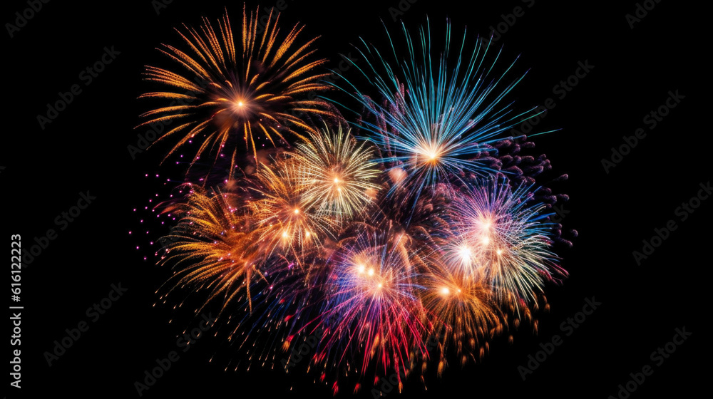 illustration beautiful fireworks celebration on isolated black background