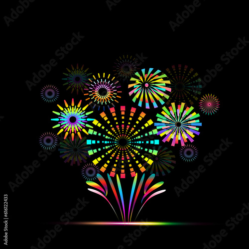 Colorful fireworks celebration graphic wallpaper with black background