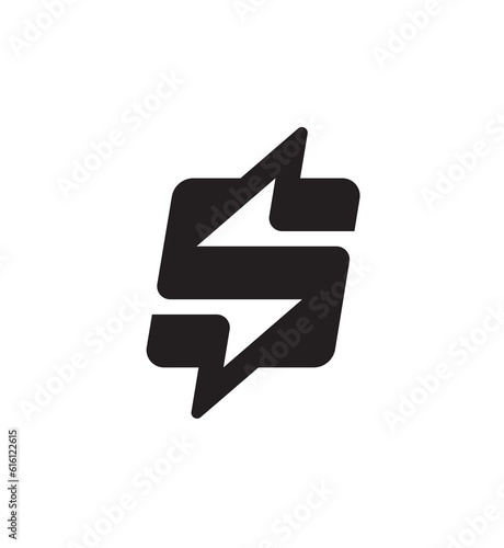 Letter S and lightning bolt design. S monogram and thunder symbol logo. Energy letter S logomark.