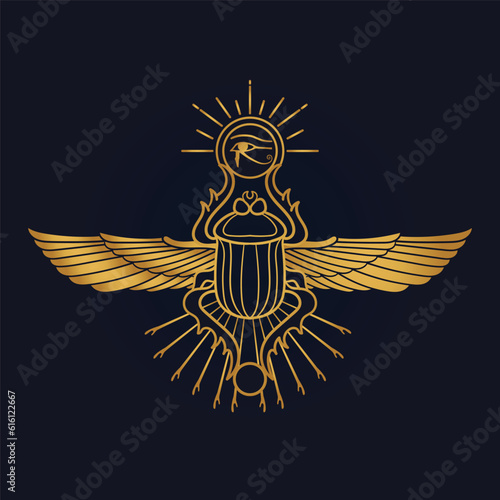 Egyptian Scarab and Holy Egyptian eye of horus with wings