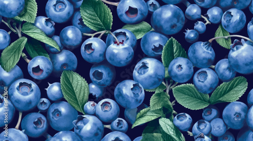 Vector illustration of blueberry texture. Blueberry template for printing on fabric, paper, wallpaper. Ripe 3d blueberry illustration. Abstract blueberry print, banner. Fruit background.