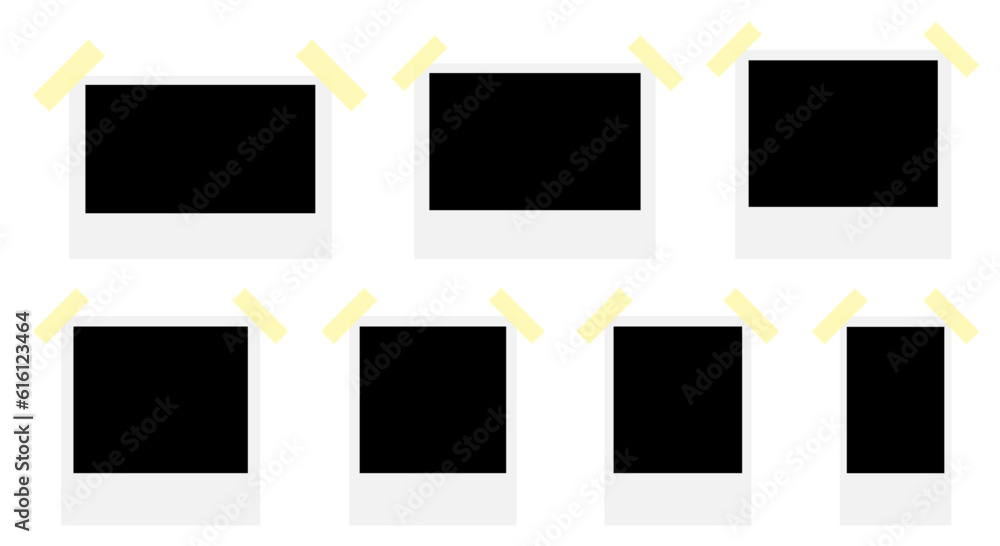 Set Of Polaroid Vector Photo Frames With Washi Tape On Top Corners Set Of Polaroid Vector Photo Frames With Washi Tape On Top Corners