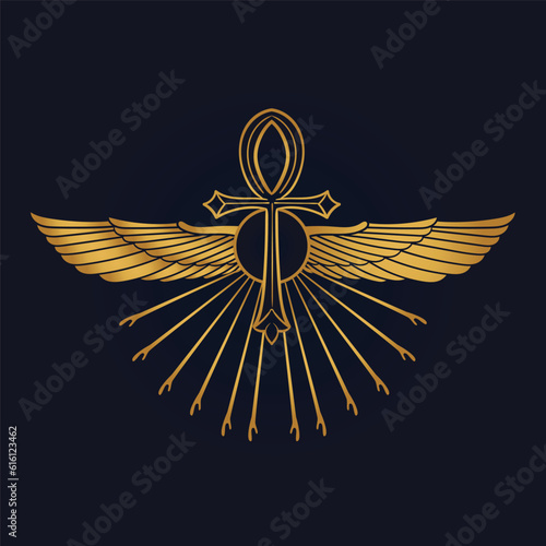 Holy Egyptian eye of horus with wings and Ra