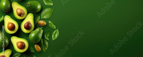 Fresh avocado on the green background. generative ai