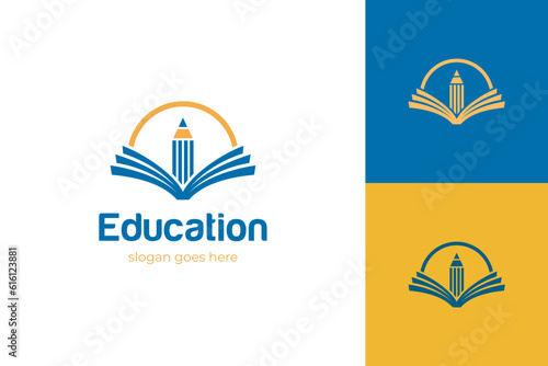 Education logo icon design with pencil and book design illustration