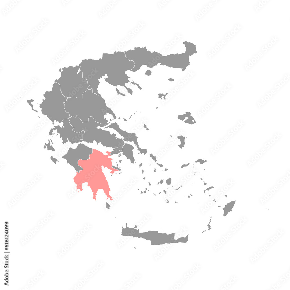 Peloponnese region map, administrative region of Greece. Vector illustration.