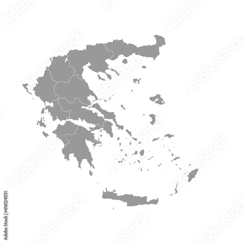 Grey map of Greece with administrative regions. Vector illustration.