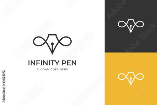 line pen logo symbol with infinity design concept for notary, writer logo icon design art