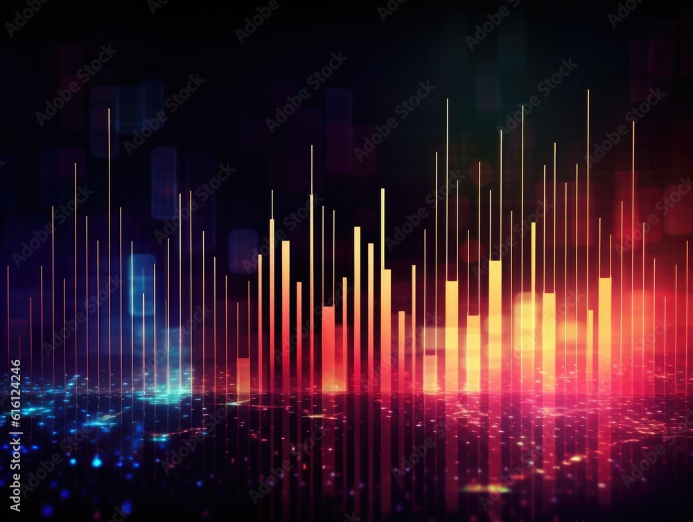 Stock market chart and glowing lines on a black background, technology concept, trading market concept. Generative AI Stock market chart and glowing lines on a black background, technology concept, trading market concept. Generative AI