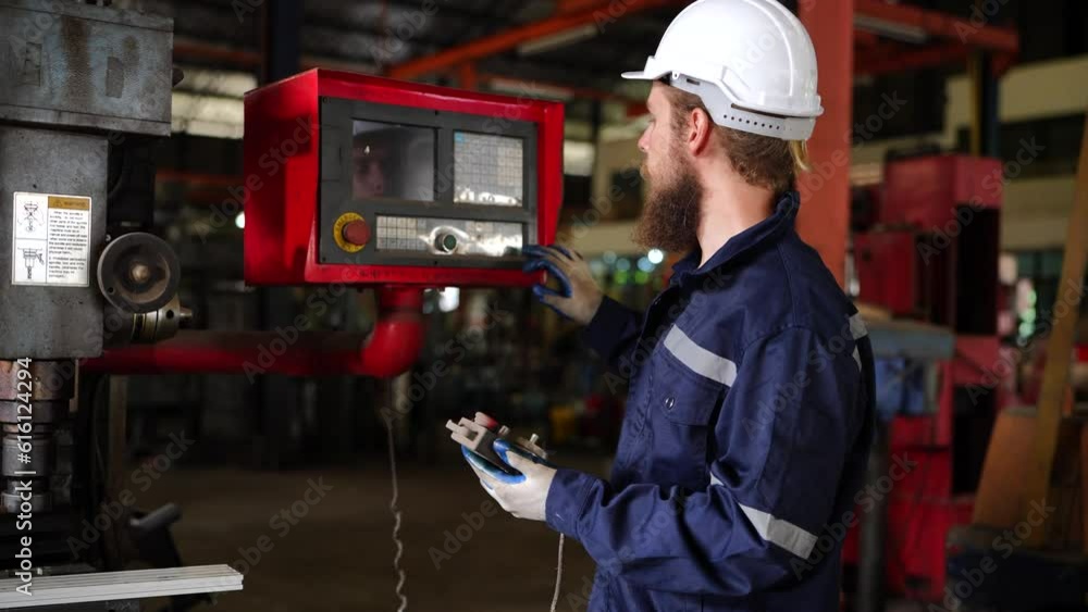 industrial Engineer manager man demonstration and training mechanic worker woman operating industrial lathe machine and checking quality control industrial Engineer manager man demonstration and training mechanic worker woman operating industrial lathe machine and checking quality control