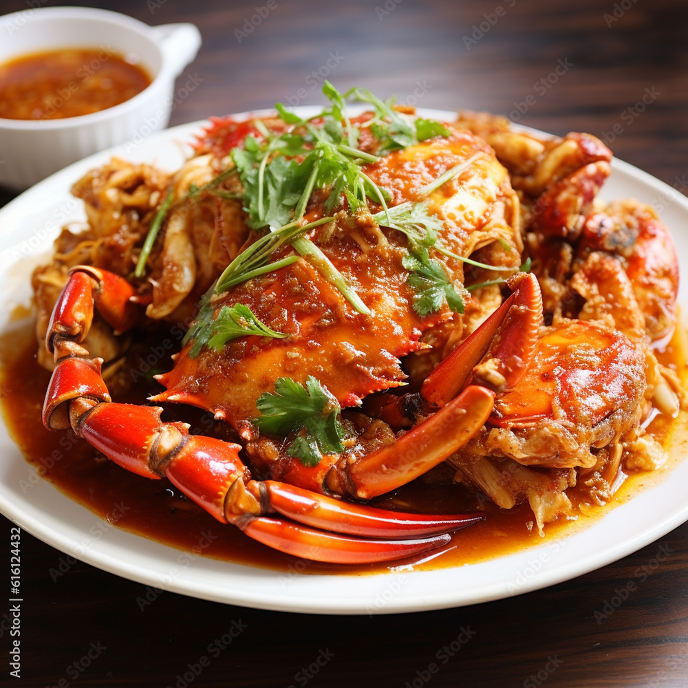 a plate of crab with a delicious sauce a plate of crab with a delicious sauce