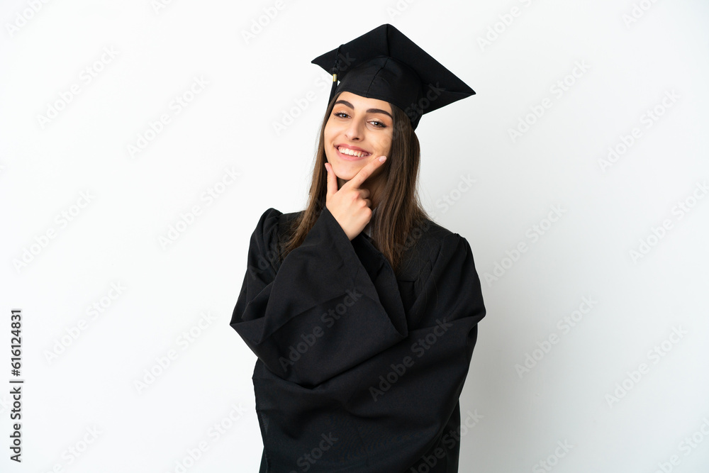 Young university graduate isolated on white background happy and smiling Young university graduate isolated on white background happy and smiling