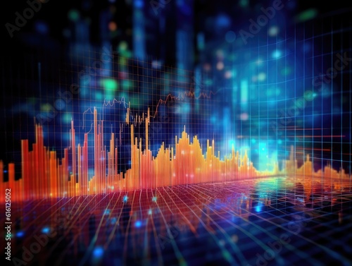 Economic and stock market chart lines financial graph on a technology abstract background, trading market concept. Generative AI