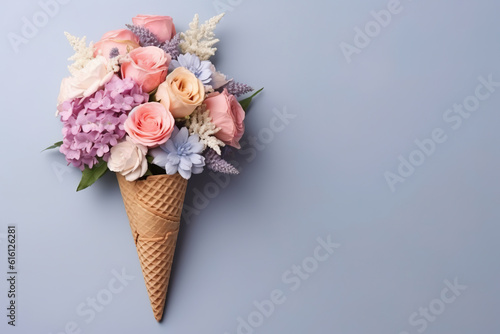 Floral Delicacy: Waffle Cone with Blooming Beauties