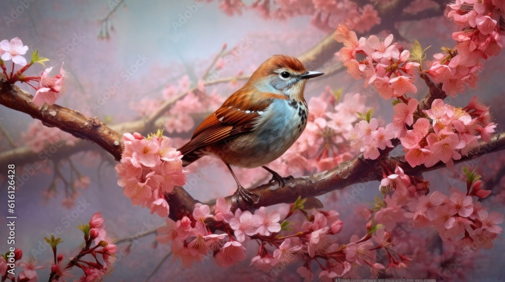 ightingale's Majestic Presence in Spring's Blossom Wonderland.