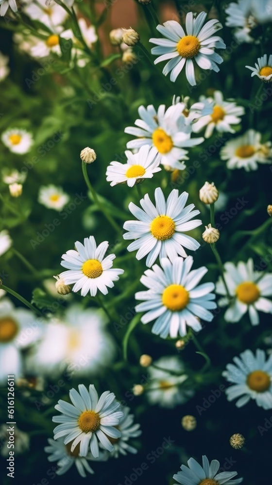 Portrait background of beautiful daisies in a flower wild field Generative AI Illustration Portrait background of beautiful daisies in a flower wild field Generative AI Illustration