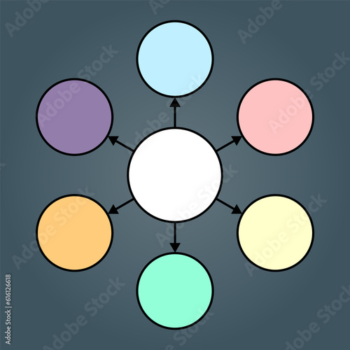 empty diagram seven circles with arrows, vector illustration 