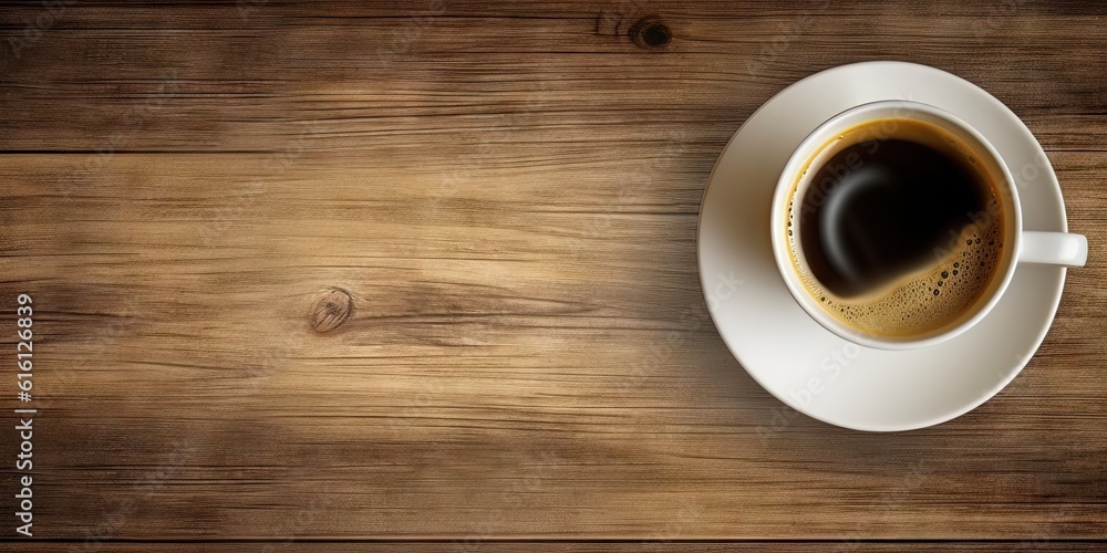 Minimalistic Workspace. White Coffee Cup on Top view Wooden Table Minimalistic Workspace. White Coffee Cup on Top view Wooden Table