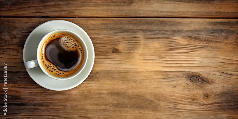 Minimalistic Workspace. White Coffee Cup on Top view Wooden Table Minimalistic Workspace. White Coffee Cup on Top view Wooden Table