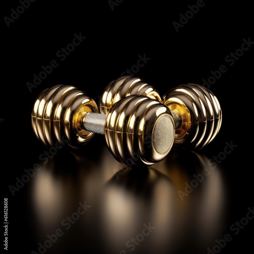 gold cufflinks in the form of a dumbbell on a black background. Generative AI