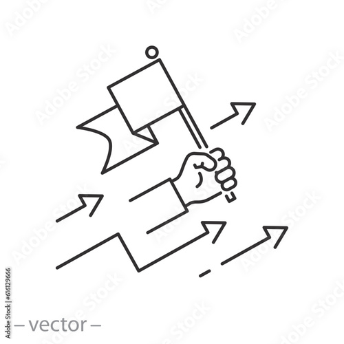 leadership icon, move up motivation, achieve goal, thin line symbol - editable stroke vector illustration