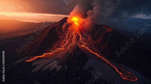 Breathtaking view of a volcano with a lava flow