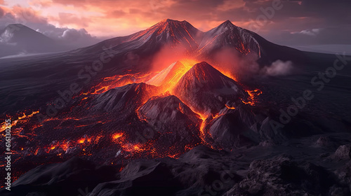 Breathtaking view of a volcano with a lava flow