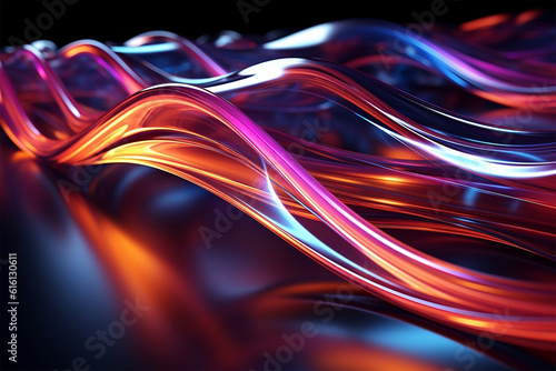 3d render, abstract neon background. Colorful glowing lines.