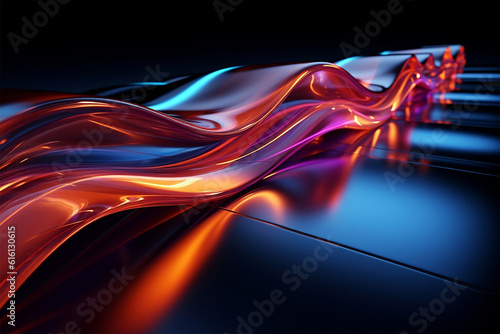 3d render, abstract neon background. Colorful glowing lines.