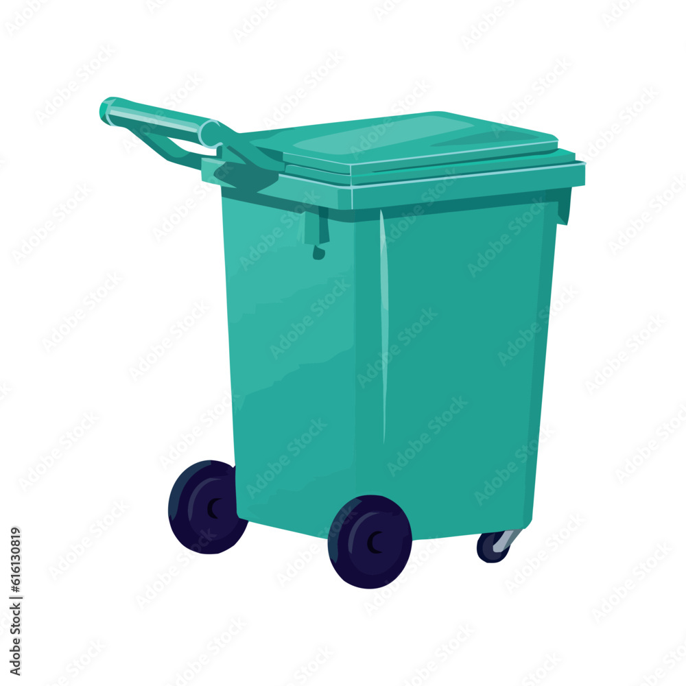 Recycling on blue plastic garbage bin Recycling on blue plastic garbage bin