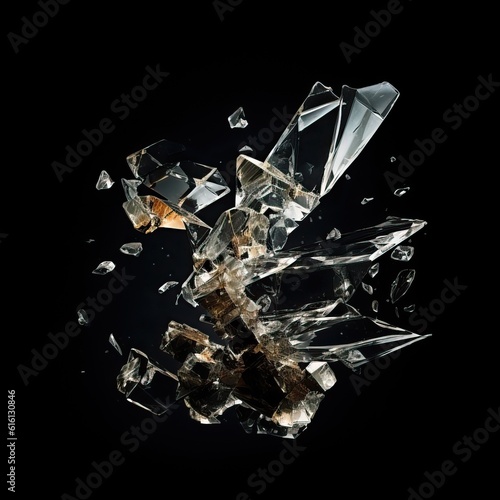 Bilde på lerret cracked glass object on black background, smashed glass texture, shards of broke