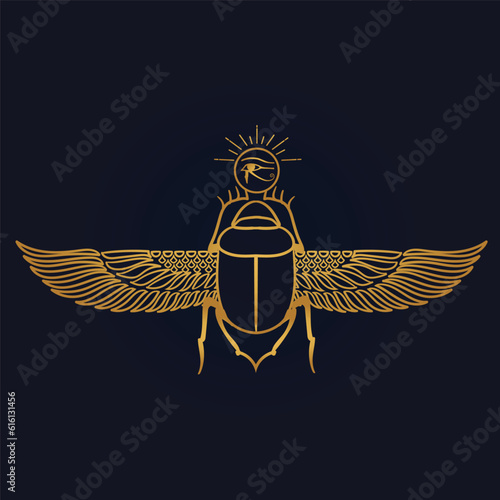 Holy Egyptian eye of horus with wings and Ra God of Sun with ankh