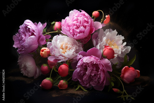 Pink peonies in subdued lighting for wallpaper