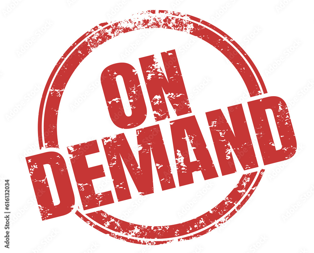 On Demand Round Red Stamp Instant Delivery Immediate Need Now Illustration