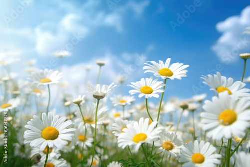 Daisy flower field, sunlight summer time © Lana_M