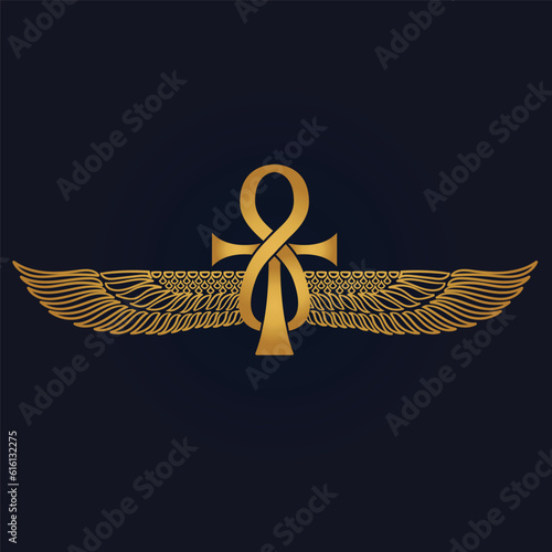 Egyptian Scarab bug with wings And ankh symbol