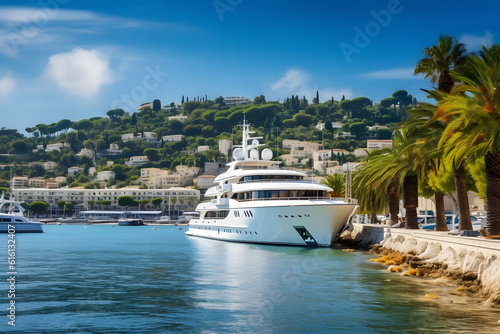 luxurious yachts at French Riviera amazing azure waters at daytime in France ai generated art photo