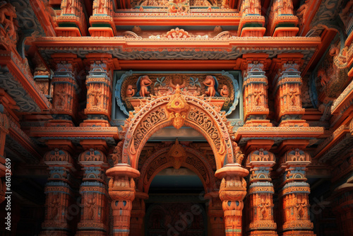  An abstract portrayal of Gupta architecture, with stylized forms and intricate patterns.  Generative AI technology. photo