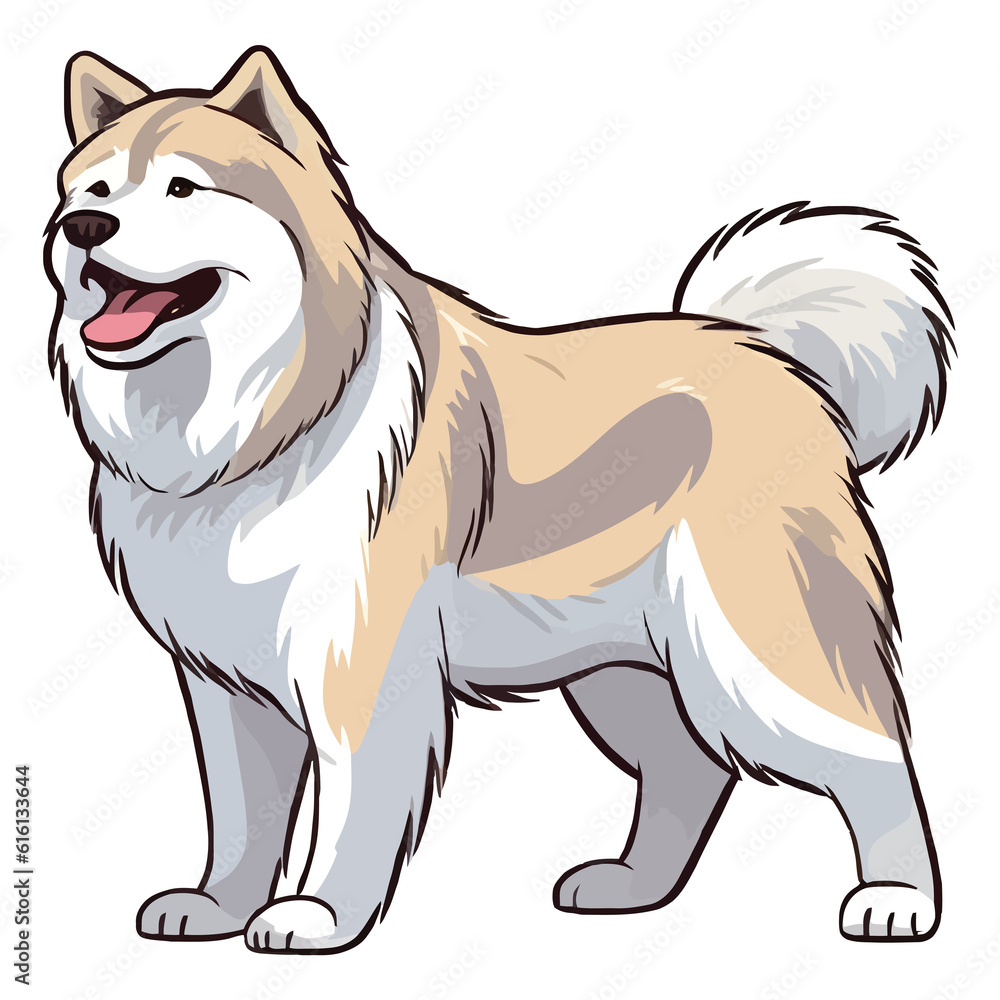 Fototapeta premium Whimsical Wonder: Whimsical 2D Illustration of a Cute Alaskan Malamute