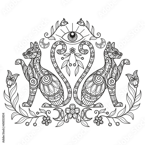 Photography Cat and eyes hand drawn for adult coloring book