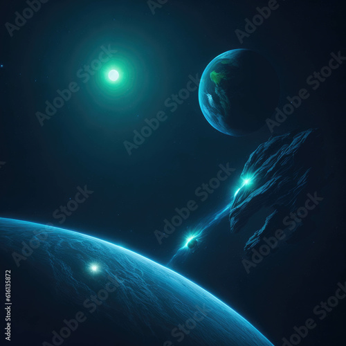  Sci-Fi Futuristic Fantasy Alien World Landspace  Sky With Stars and Moons  Deep Space  Science Fiction  Generative Ai