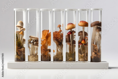 Microdosing, growing mushrooms in vitro. The concept of alternative medicine, microdosing and mushroom treatment photo