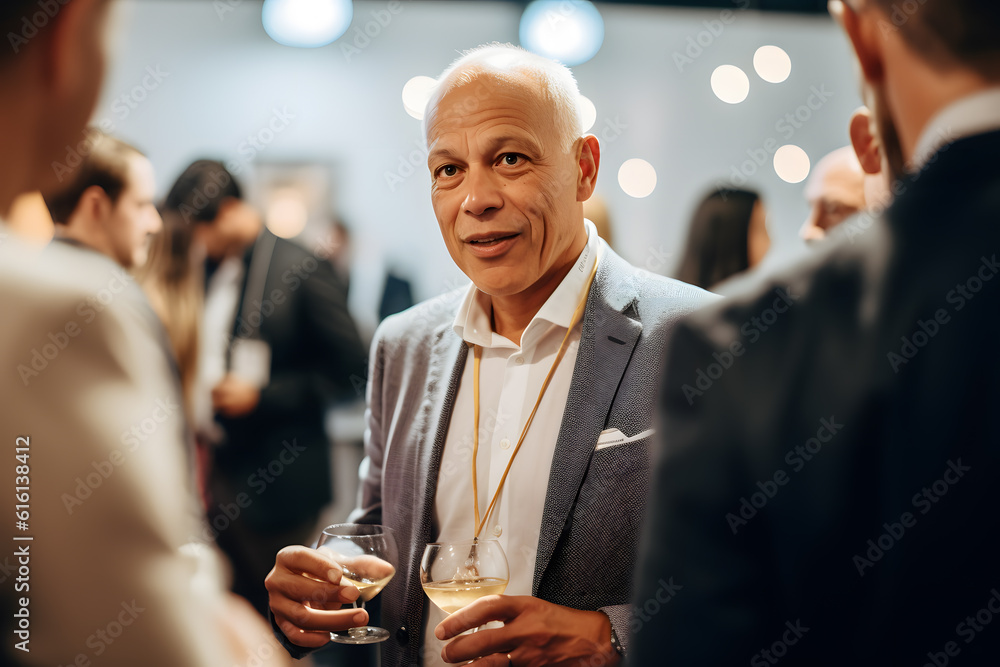 A CEO networking at a corporate event, building connections and fostering relationships with industry leaders and influencers. Generative AI