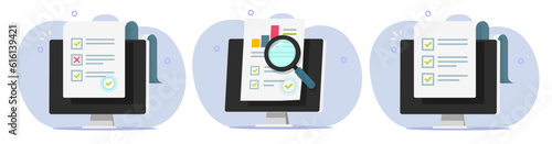 Survey examine online virtual form icon 3d vector check list graphic, audit research digital electronic task checklist, web internet quiz quality assessment, inspect computer document report image